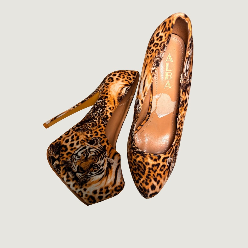 Y2K Alba Animal Print Tiger Leopard Platform Stiletto Pumps Heels Scene